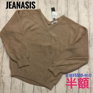 JEANASIS Vネックニット セーター フリー ふわふわ シャギー ベージュ 長袖