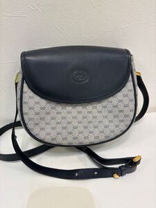 GUCCI グッチ オールドグッチ ショルダーバッグ PVC レザー ネイビー ゴールド金具