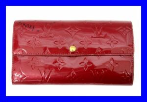 ●中古 VUITTON ルイヴィトン 二つ折り長財布 ヴェルニ ポルトフォイユサラ ポムダムール レッド 赤 モノグラム エナメル M93530 Z2648