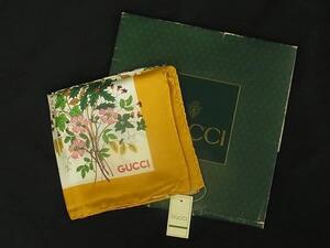 1円 ■新品■未使用■ GUCCI グッチ シルク100% フラワー 花柄 大判 スカーフ ストール ショール レディース イエロー系 FD9701