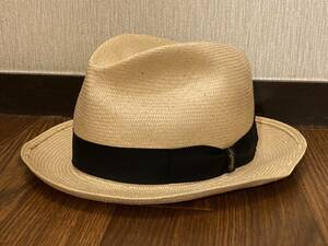 ●Borsalino ボルサリーノ 麦わら帽子 （55cm） ビンテージ 中折れハット ストローハット 夏用