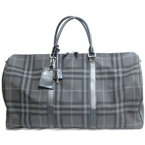 BURBERRY バーバリー チェック柄 2WAY ボストンバッグ グレー ブラック ※ビス取れ有【送料無料】中古品 used B