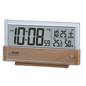 セイコー 電波時計 目覚し時計 SQ782B 温湿度表示 日付 薄茶木目模様 デジタル