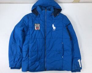 POLO Ralph Lauren ラルフローレン アメカジ スポーツ 古着 ビッグポニー 中綿 パーカー ジャケット メンズ 綿100% フード取外し可能 L 青