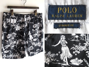 POLO RALPH LAUREN ラルフローレン ALOHA HAWAII フラガール/ハワイ柄 リネンコットン ショートパンツ ショーツ w33 ブラック ホワイト 黒