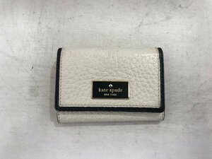 【KATE　SPADE】ケイトスペード　カードケース・コインケース　ベージュアイボリー×ブラック　レザー　SY02-EYR