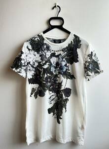 【美品】ZARA MAN カットソー 半袖 Tシャツ メンズ S ホワイト 白 フラワー 花柄 ポルトガル製 ザラ マン