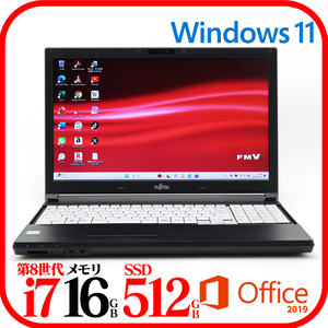 ★A748S①★第8世代i7-8650U★メモリ16GB★新品SSD512GB★Webカメラ★バッテリOK★Win11★Office★Bluetooth★0116