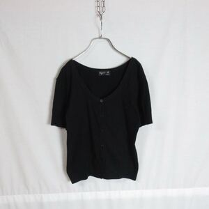 agnes b. ショート丈 前開き カットソー Tシャツ ブラック トップス アニエスベー 半袖 S-Mサイズ レディース シンプル カジュアル