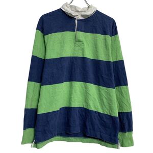 J.CREW 長袖 ポロシャツ M グリーン ネイビー ジェークルー ハーフボタン ボーダー ラガーシャツ ラグビー 古着卸 アメリカ仕入 a611-8445