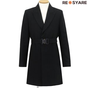 美品 ディオールオム 2022AW 293C381B5575 M.Woven Coat ローラーコースター ベルト ウール 比翼 チェスター コート 46869