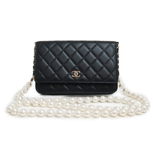 （未使用　展示品）シャネル CHANEL マトラッセ 長財布 パール チェーンウォレット ラムスキン ブラック 黒 ゴールド金具 AP2579