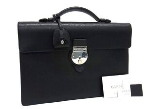 1円 ■美品■ GUCCI グッチ 295256 レザー ビジネスバッグ ブリーフケース ハンドバッグ 書類かばん メンズ 紳士 ブラック系 FF4703