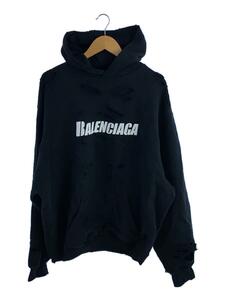 BALENCIAGA◆21ss/Caps Destroyed Hoodie/パーカー/XS/コットン/BLK/プリント/659403