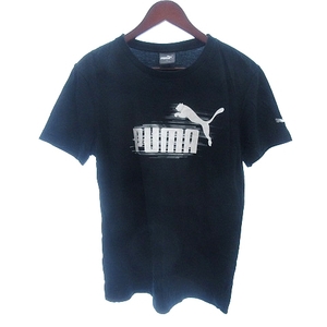 プーマ PUMA カットソー Tシャツ ラウンドネック ロゴプリント 刺繍 半袖 M 黒 ブラック /AU メンズ