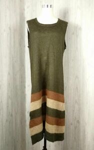 (G) Vintage ISSEY MIYAKE イッセイミヤケ レディース カーキ ボーダー ノースリーブ ワンピース ドレス