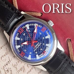 ■美品■オリス■ORIS 手巻き機械式1980年代ヴィンテージメンズ腕時計アンティーク即納 男性人気ブランド 青赤178