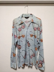 vintage J.C.Penney shirt size L ビンテージ JCペニー 長袖シャツ サングラス柄 ティアドロップ 開襟シャツ 光沢 伸縮性 ヴィンテージ