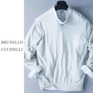 dp627●BRUNELLO CUCINELLI●ブルネロクチネリ●上質コットンシルキーニットセーター●46●メンズ●ロロピアーナお好きな方も