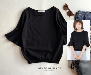 ネコポス全国385円＊アーバンリサーチSENSE OF PLACE／秋！フレアスリーブニットブラック