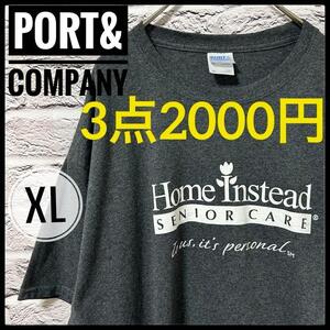 【 PORT&COMPANY 】 メンズ 古着 半袖 Tシャツ XL グレー　レディース　ヴィンテージ　大きいサイズ 　US古着　花　灰色　アメカジ