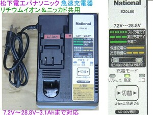 松下電工,パナソニック,リチウムイオン急速充電器,EZOL80、ニッカド12Vも対応10.8V～28.8Vの3.1Ahまで対応,離島地域は発送不可