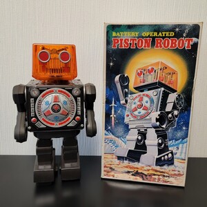 【堀川玩具・PISTON ROBOT・オリジナル箱付き】《古い当時物・日本製》《ブリキロボット・ホリカワ玩具》