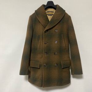 美品 アメリカ 製 schott オンブレ チェック ウール ダブル コート S ショット USA ショール カラー P COAT