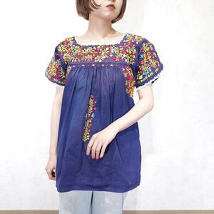 USA VINTAGE SAN ANTONINO MEXICAN EMBROIDERY DESIGN TUNIC BLOUSEアメリカ古着サンアントニーノメキシカン刺繍チュニックブラウス