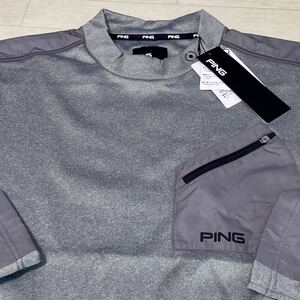 新品★ピン PING スポーティーデザイン 裏フリース 保温 長袖モックネックシャツ★グレー★サイズM