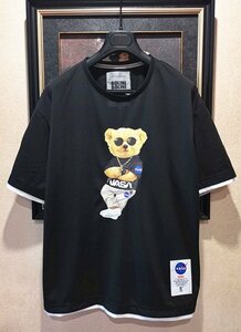 最上級ポルトガル製※定価4万◆イタリア・ミラノ発*BOLINI＆NASA*コラボ*限定カッコイイベア/Bear※Tシャツ黒・50サイズ