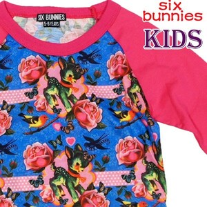 【110cm】キッズ Ｔシャツ 長袖 バンビ(青 ピンク) SIX BUNNIES 子供服 女の子 ロンT トップス かっこいい かわいい シックスバニーズ