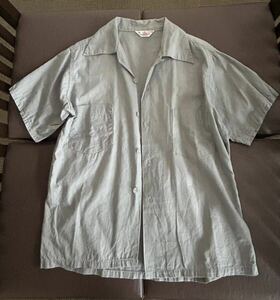 strongmanオープンカラーコットンワークシャツ S 半袖 アメリカ USA製 ヴィンテージ ビンテージ 開襟