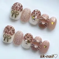 ♡ブラウンツイードネイル♡ ネイルチップ　ハンドメイド