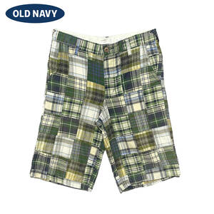 USA 古着 OLD NAVY オールドネイビー パッチワーク コットン ショーツ ハーフパンツ W28相当 グリーン 半ズボン CE0213