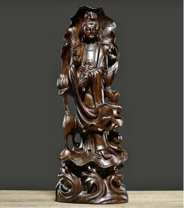 推薦★仏教美術 精密細工 木彫り　黒檀木 観音菩薩像　仏像　置物 高さ40cm