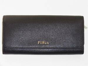 未使用 FURLA フルラ レザー ジップ ホック式 二つ折り 長財布 黒 ブラック BABYLON ONYX ロングウォレット 小銭入れ レディース