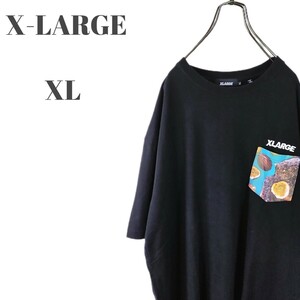 X-LARGE エクストララージ Tシャツ 刺繍ロゴ 胸ポケット ブラック メンズ XLサイズ