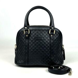 1円〜売切■GUCCI グッチ GGマイクロシマ ハンドバッグ 2way ショルダーバッグ ラウンドジップ ミニボストン カーフレザー ブラック 449654