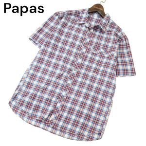 Papas パパス 春夏 ゆったり♪ 半袖 チェック シャツ Sz.48　メンズ 日本製　A4T07803_7#A