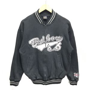 90s ビンテージ【BAD BOY】バッドボーイ スタジアムジャンパー アウター スタジャン アメカジ 古着 ストリート スウェット 黒 M /Y12166ii