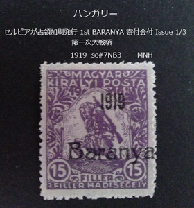  ハンガリー セルビアが占領加刷 1st BARANYA 寄付金付 1919 sc#7NB3