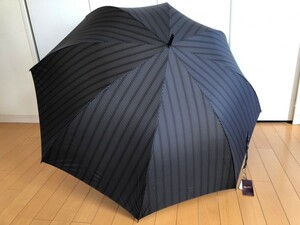 ☆新品☆ボルサリーノ/紳士長傘ジャンプ傘ワンタッチ雨傘/ストライプ黒茶系