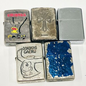 Z309-4444 ▲■ ZIPPO ジッポ オイルライター ライター 喫煙具 火花あり ど根性ガエル カラー シルバー 青 クロス タバコグッズ