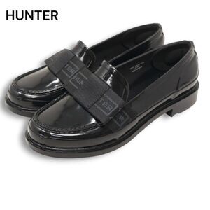 美品★ HUNTER ハンター WFF1096RGL 防水♪ リファインド ボウ グロス ペニー ローファー シューズ Sz.22 UK3 レディース 黒　K4G00107_A#U