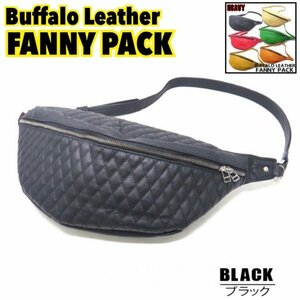 送料0 【HEAVY】 FANNY PACK ファニーパック ダイヤステッチ ボディバッグ リアルレザー バッファローレザー BODY BAG 牛革 ブラック BLACK