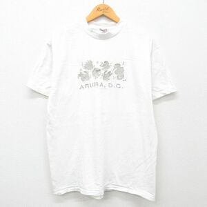 L/古着 オニータ ONEITA 半袖 ビンテージ Tシャツ メンズ 90s ARUBA 魚 貝 刺繍 コットン クルーネック 白 ホワイト 24jul01 中古