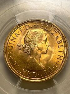 エリザベス2世 ヤングヤング ソブリン金貨 MS65 PCGS 1963年