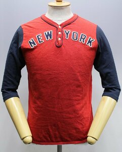 BEAMS BOY × CHESWICK (ビームスボーイ × チェスウィック) ヘンリーネック ベースボールTシャツ “NEW YORK” 美品 レッド size S