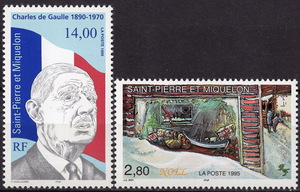 ★1995年-サンピエール島とミクロン島 - 「シャルル・ド・ゴール大統領」1種完+「クリスマス」1種完 未使用(MNH)(SC#621-622)★VG-694